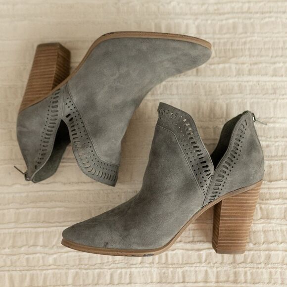 Vince Camuto Women's Laser Cut Suede Split Ankle Gray Booties size 10 - Picture 1 of 10
